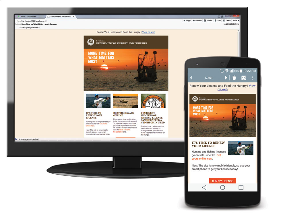 Desktop and mobile views of an email
